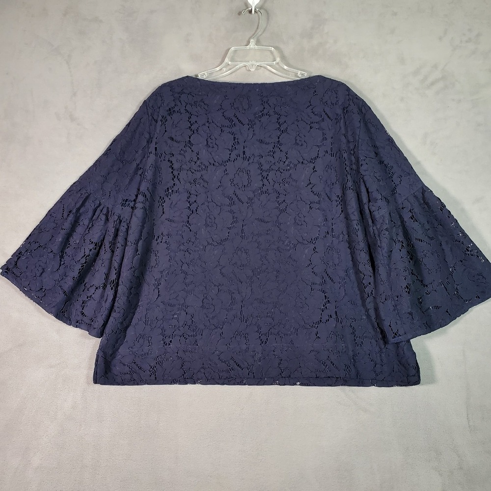 Lauren Ralph Lauren Top Womens XL Navy Blue Lace Bell Sleeve Romantic Classic - Picture 3 of 8